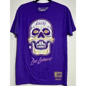 Mitchell Ness Los Angeles Lakers Dia De Los Muertos T-Shirt Adult M Purple